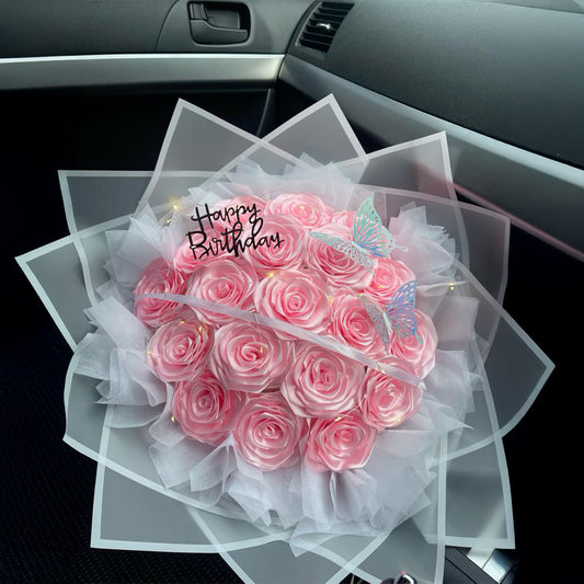Adorable Bliss Ribbon Rose Bouquet