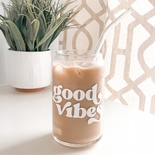 Good Vibes Iced Coffee Glass with Straw